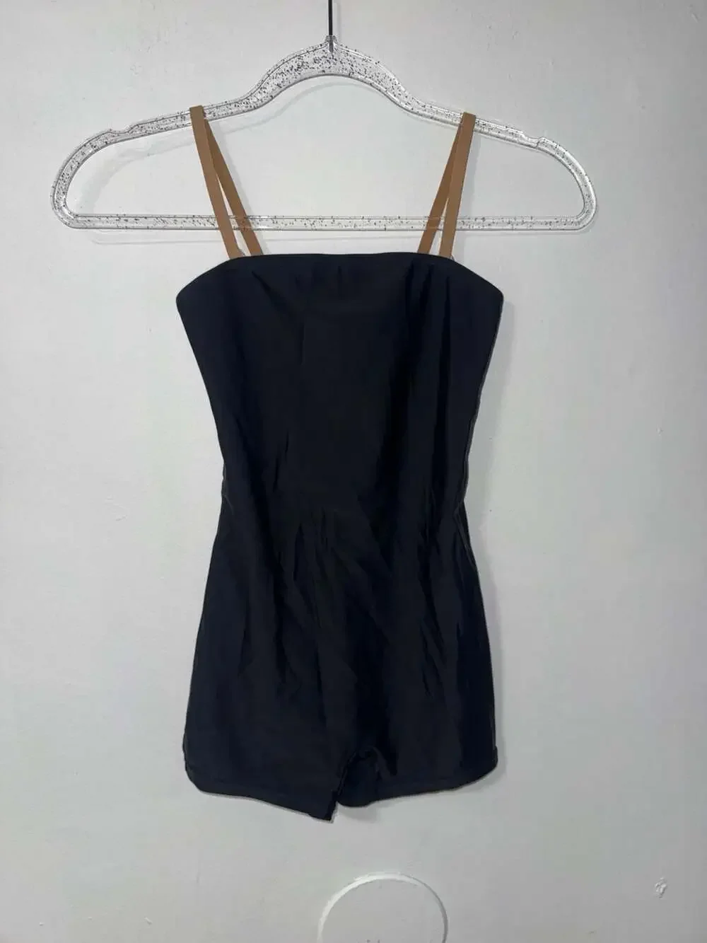 Nوبتricals Theatricals Black Unitard Bodysuit with Tan Straps
